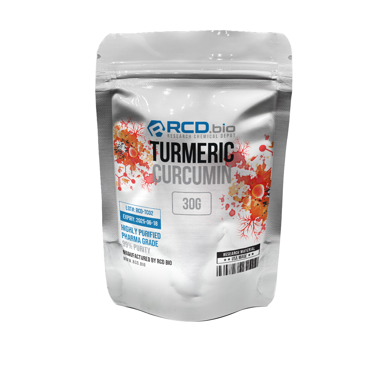 Turmeric Curcumin Powder from RCD.bio in USA. At RCD.bio all our compounds are 3rd party tested to ensure quality and purity. Buy Now!